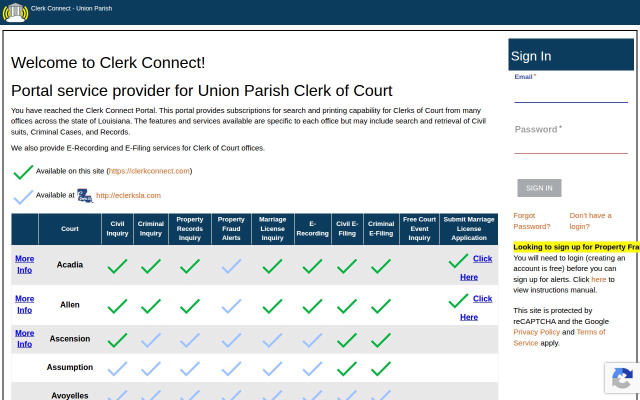 Union Parish Clerk criminal record search for released inmate court proof